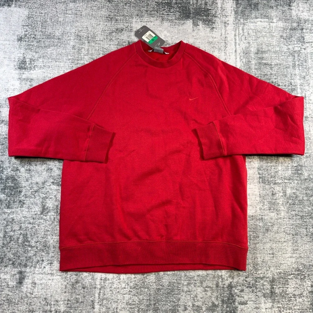 NEW Y2K Nike Sweatshirt Mens XL Red Crewneck Fleece Swoosh Silver Tag 2005 NOS